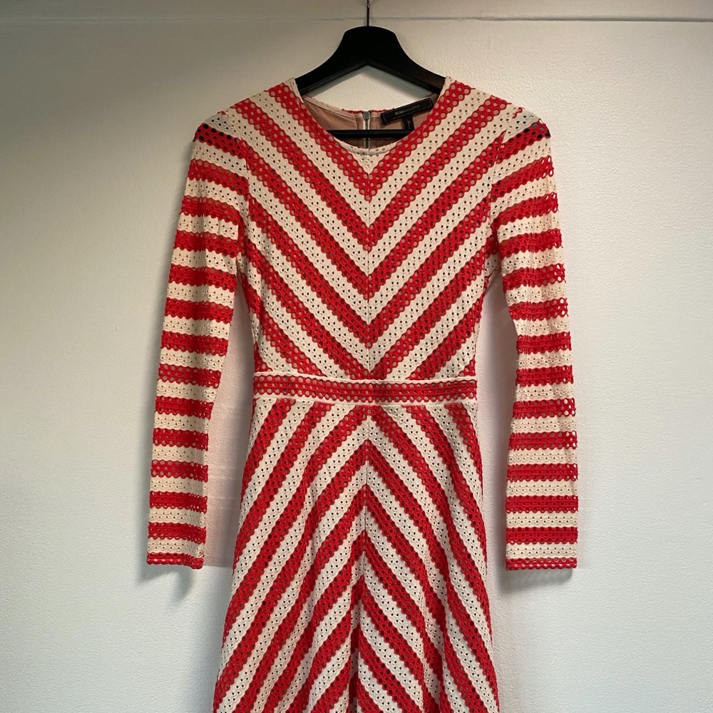 BCBG Red & White long sleeve dress